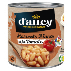 Haricots blancs  a la tomate D'AUCYboite 1/2 250 G (B)