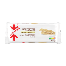 Gaufrettes fourreesPRIX MINI  saveur vanille 150 G (B)