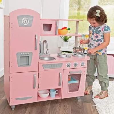 Ensemble de jeu en papier mignon, ensemble de jeu de cuisine en bois rose aux tons chauds pour enfants