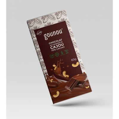 Gounou Tablette Chocolat Aux Amandes de Cajou 70%