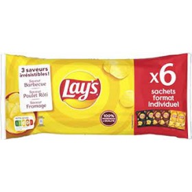 Chips LAY'S 3 saveurs barbecue/plt rôti/fromage 6x27,5 G (B)