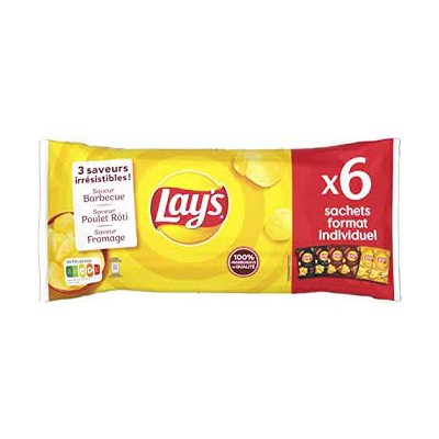 Chips LAY'S 3 saveurs barbecue/plt rôti/fromage 6x27,5 G (B)